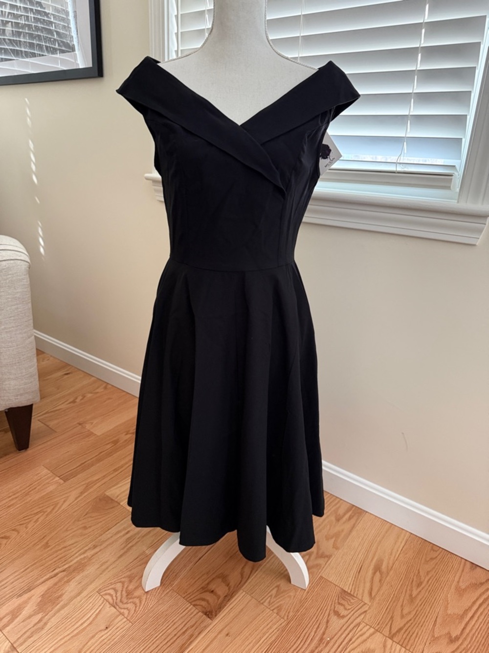 Classic Off-Shoulder Black Fit & Flare Dress